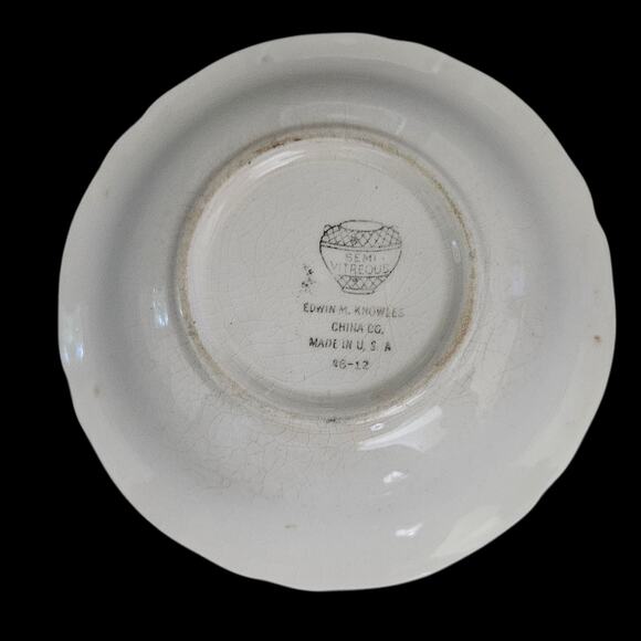 Set of 4 Vintage Edwin M. Knowles Semi-Vitreous 5.5" Bowls Floral Gold Trim USA - Picture 2 of 6